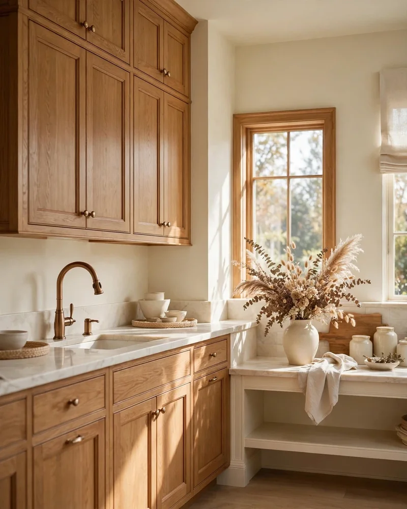 Cream and Ivory Tones with Honey Oak Cabinets - 24 Honey Oak Kitchen Cabinet Ideas for a Fresh Look
