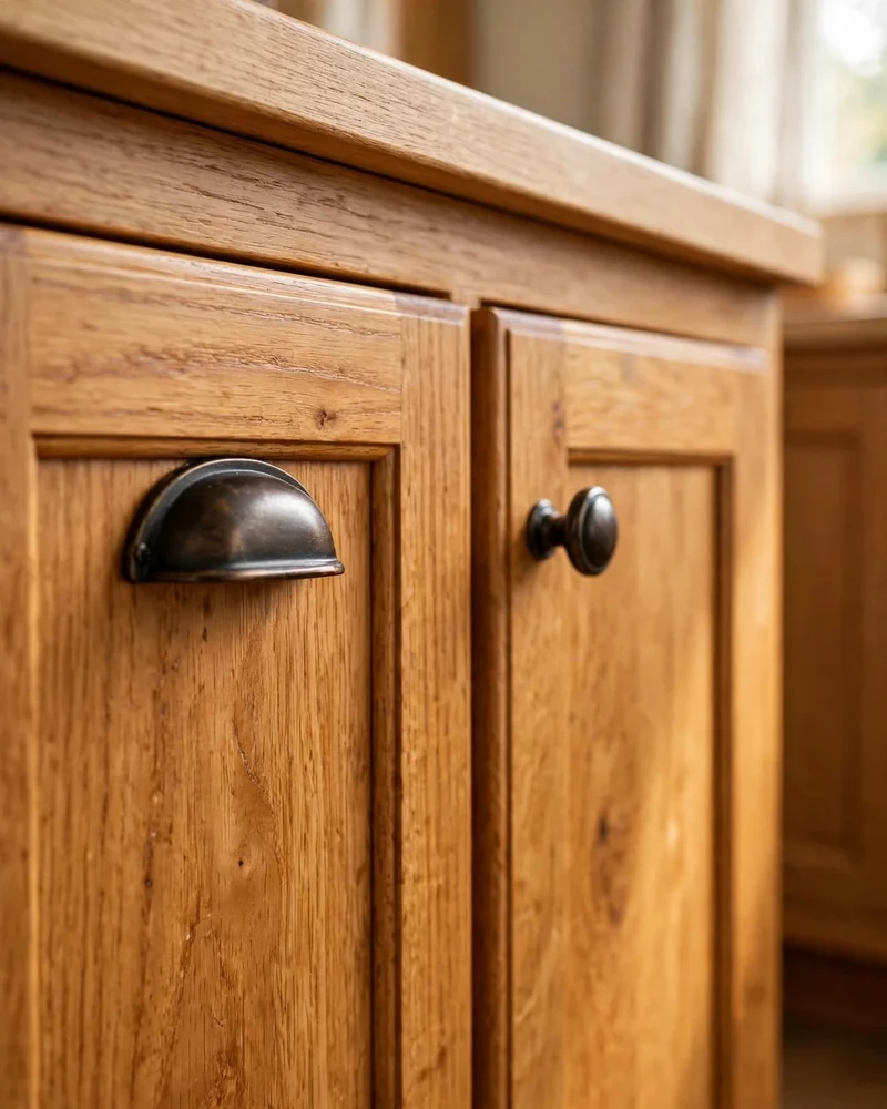 Oil-Rubbed Bronze Hardware on Honey Oak Cabinets - 24 Honey Oak Kitchen Cabinet Ideas for a Fresh Look