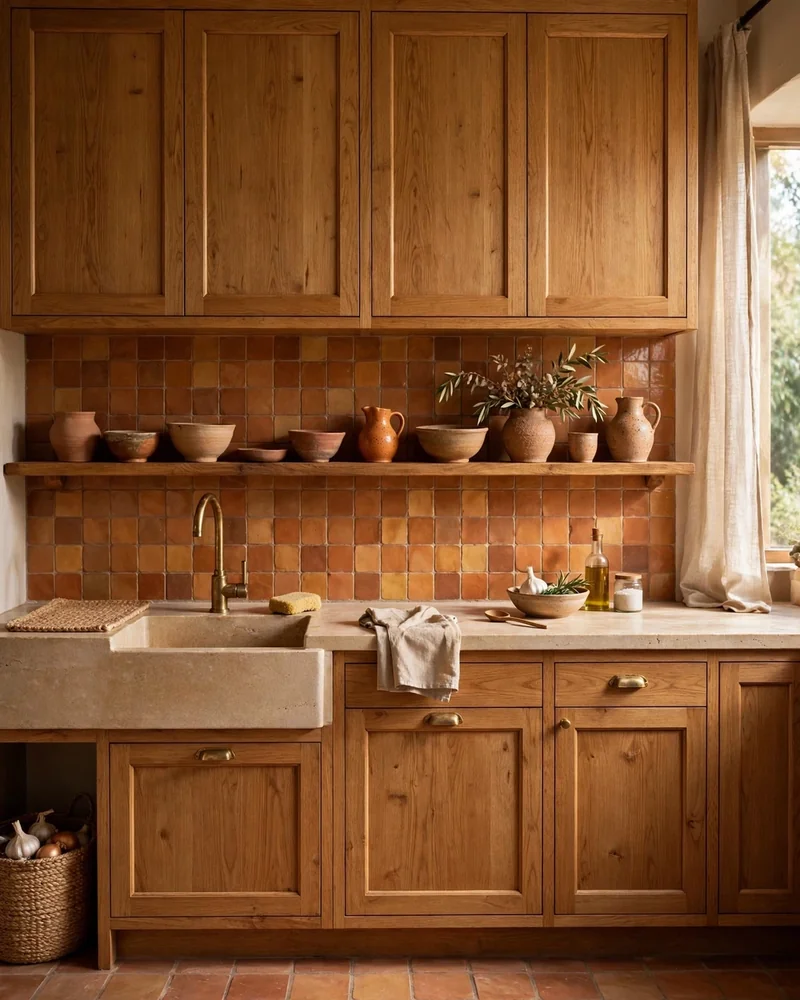 Terracotta Accents with Honey Oak Kitchen Cabinets - 24 Honey Oak Kitchen Cabinet Ideas for a Fresh Look