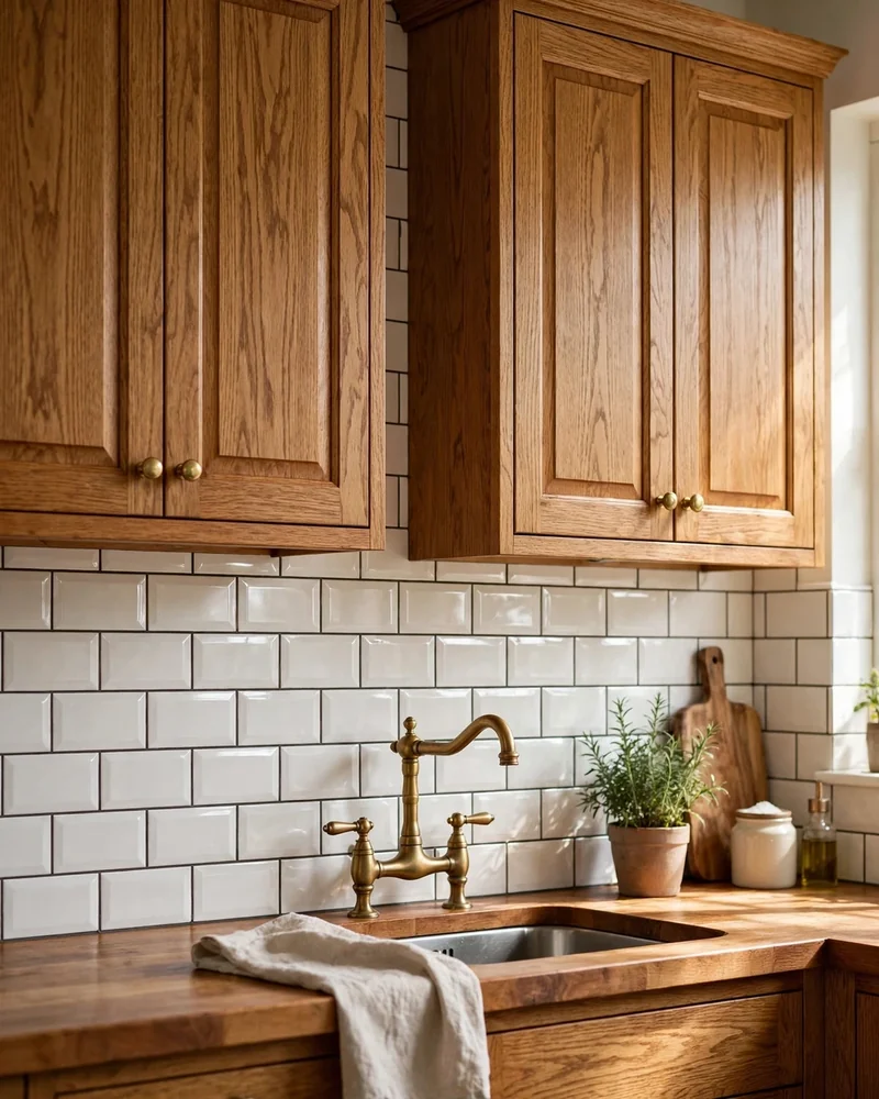 Classic Subway Tile Backsplash for Honey Oak Cabinets - 24 Honey Oak Kitchen Cabinet Ideas for a Fresh Look