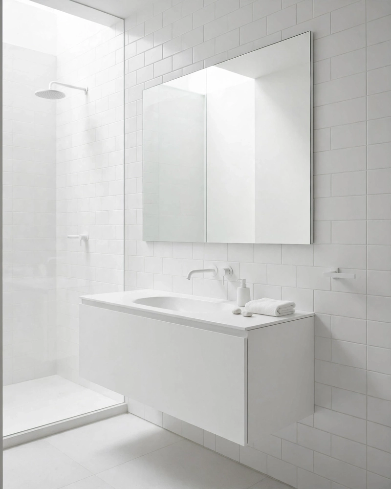 Soft White Monochrome Palette - 16 Minimalist Bathrooms That Feel Calm and Stylish