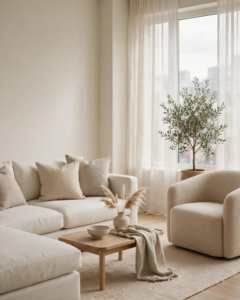 Soft Neutral Color Palette - 14 Minimalist Living Rooms That Feel Warm and Calm