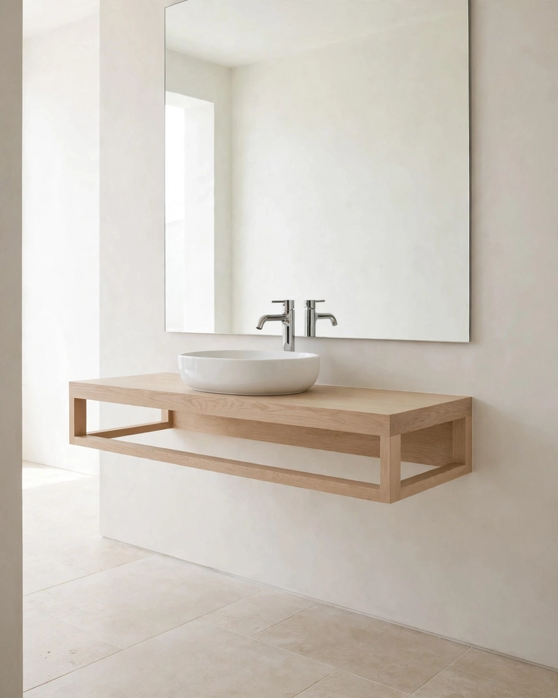 A Floating Vanity - 16 Minimalist Bathrooms That Feel Calm and Stylish