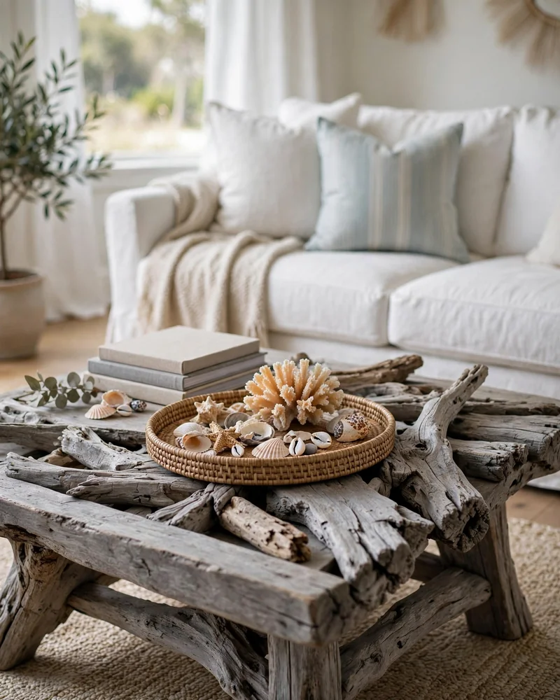 Driftwood Coffee Table - 18 Relaxed Coastal Decor Ideas for a Calm Stylish Home