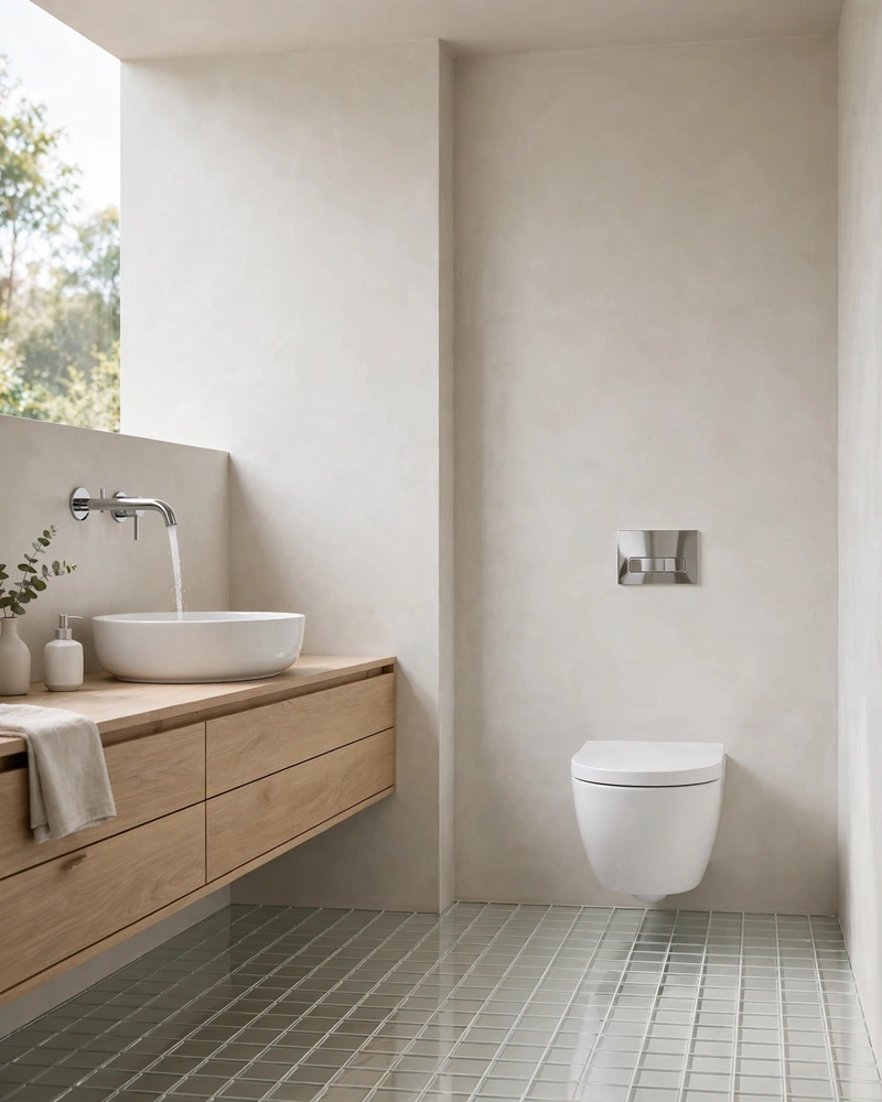 Wall-Mounted Fixtures - 16 Minimalist Bathrooms That Feel Calm and Stylish