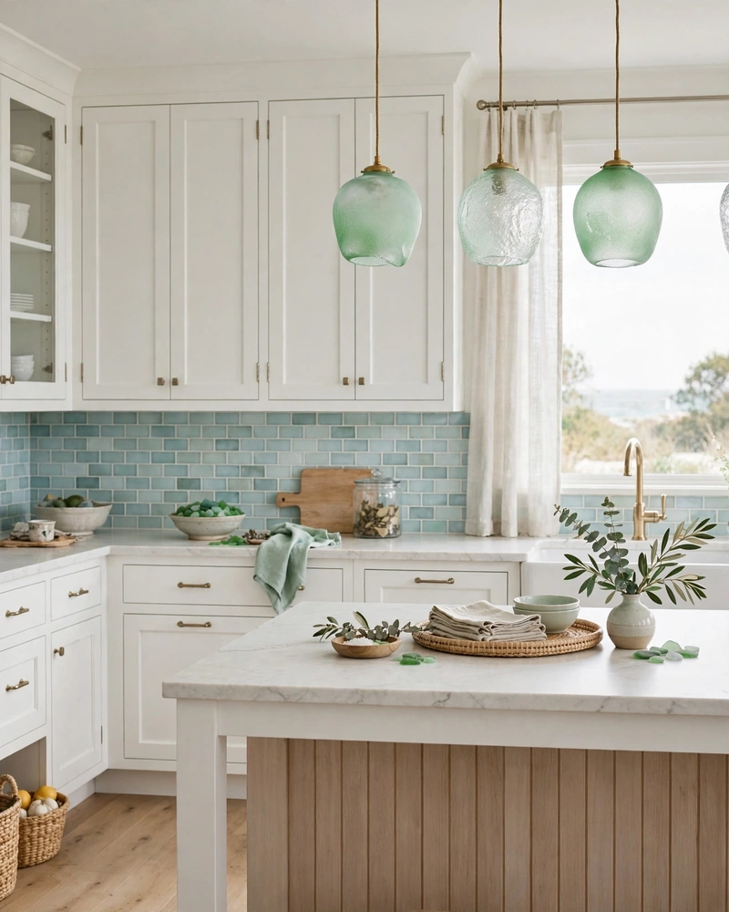 Sea Glass Green Accents - 23 Coastal Kitchen Designs for a Collected Custom Look