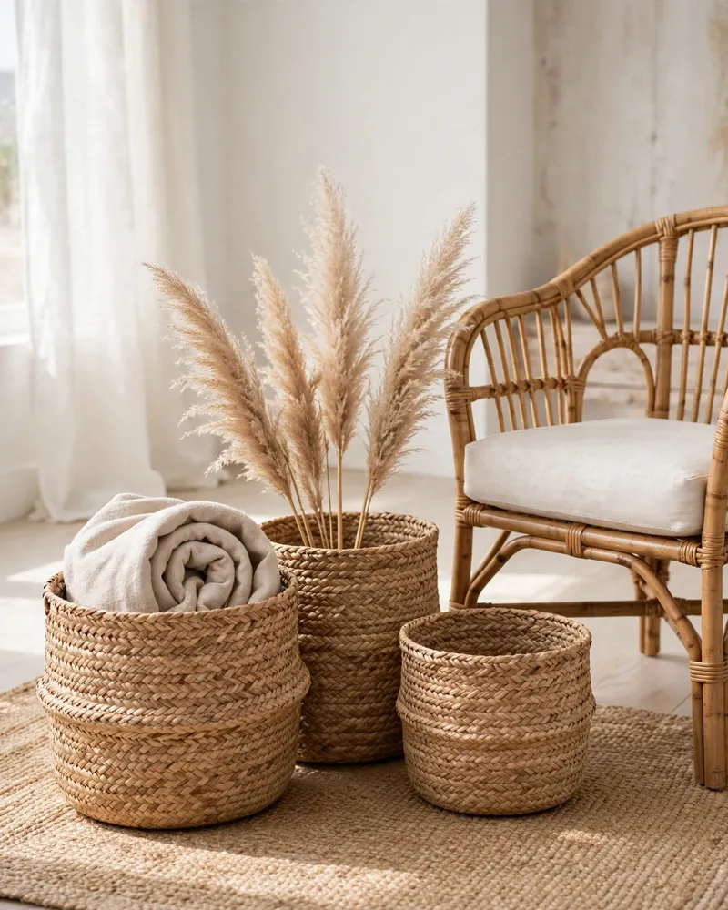 Woven Seagrass Baskets - 18 Relaxed Coastal Decor Ideas for a Calm Stylish Home