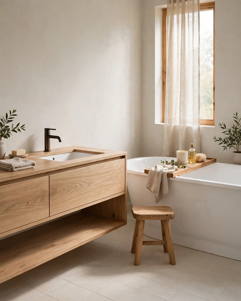 Natural Wood Touches - 16 Minimalist Bathrooms That Feel Calm and Stylish