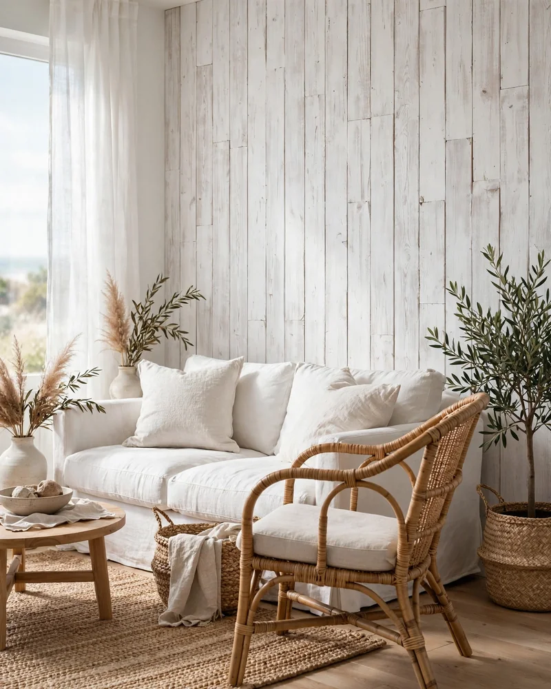 Whitewashed Accent Wall - 18 Relaxed Coastal Decor Ideas for a Calm Stylish Home