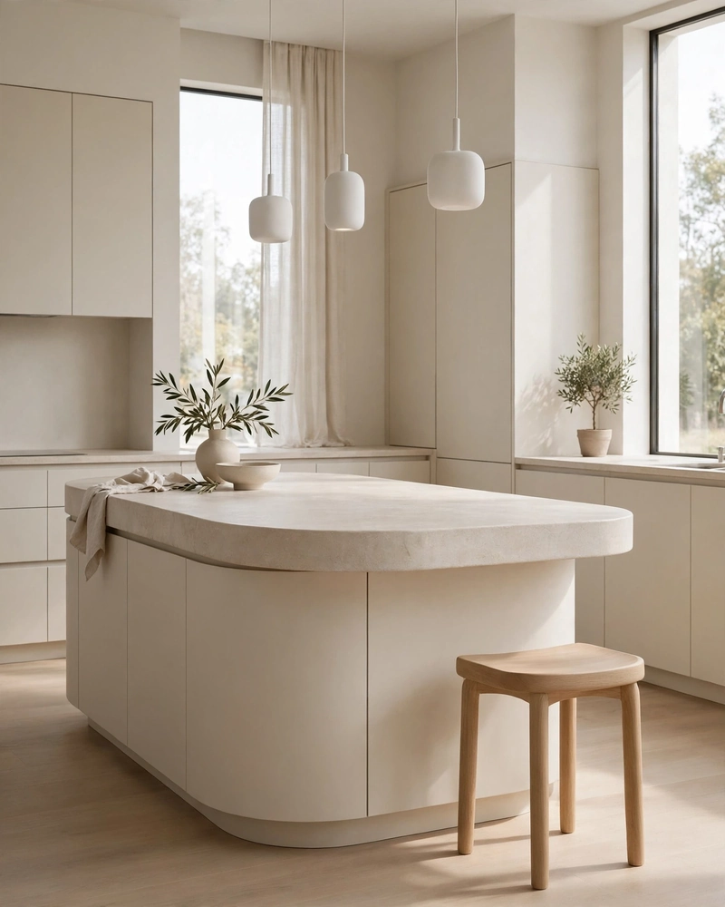 A Curved Island Profile - 21 Minimalist Kitchen Ideas for an Effortless Luxe Look
