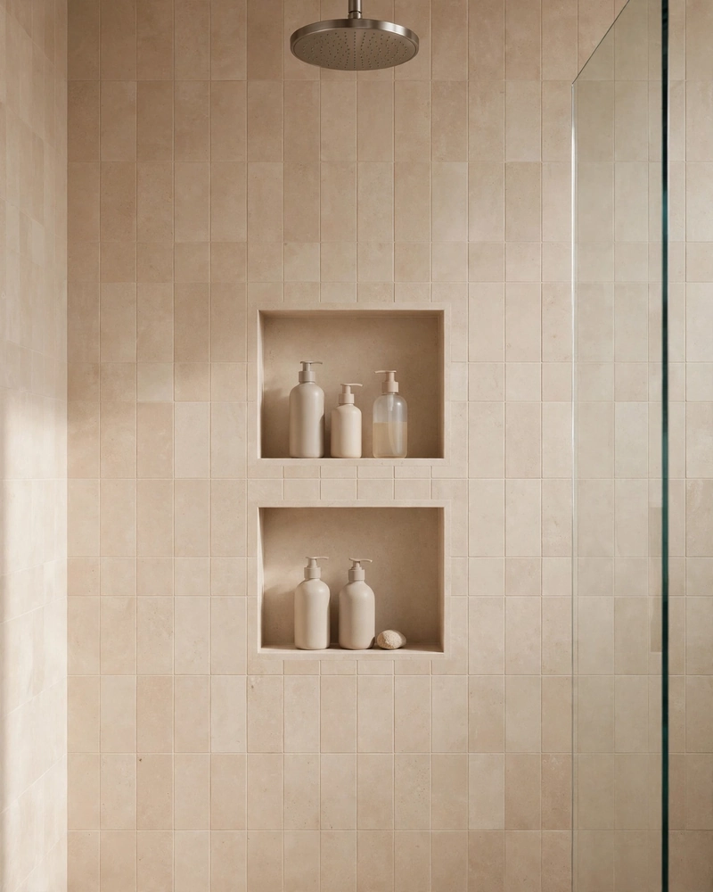 Recessed Wall Niches - 16 Minimalist Bathrooms That Feel Calm and Stylish