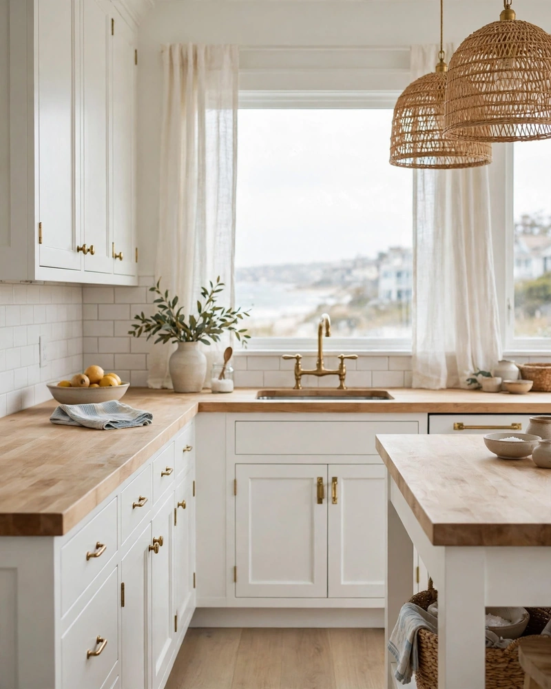 Bleached Oak Butcher Block - 23 Coastal Kitchen Designs for a Collected Custom Look