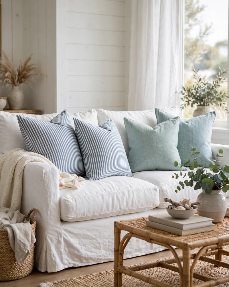 Striped Throw Pillows - 18 Relaxed Coastal Decor Ideas for a Calm Stylish Home