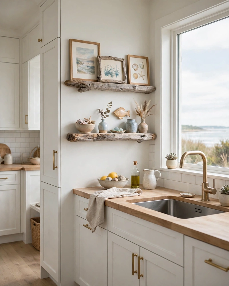 Driftwood Picture Ledges - 23 Coastal Kitchen Designs for a Collected Custom Look