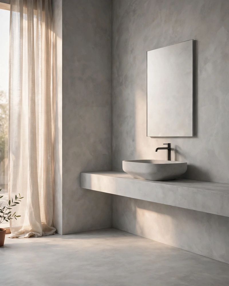 Concrete Surfaces - 16 Minimalist Bathrooms That Feel Calm and Stylish