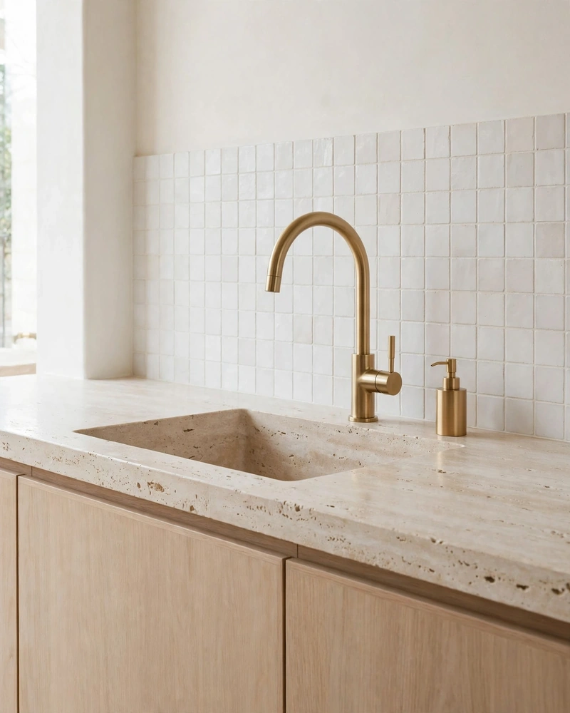Brushed Brass Fixtures - 21 Minimalist Kitchen Ideas for an Effortless Luxe Look