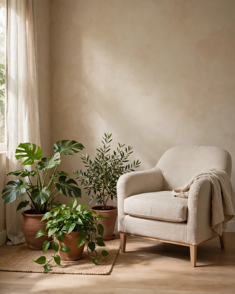 Leafy Greens in Clay Pots - 14 Minimalist Living Rooms That Feel Warm and Calm
