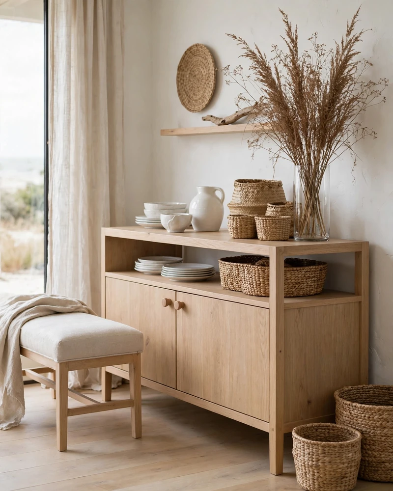 Light Oak Sideboard - 18 Relaxed Coastal Decor Ideas for a Calm Stylish Home