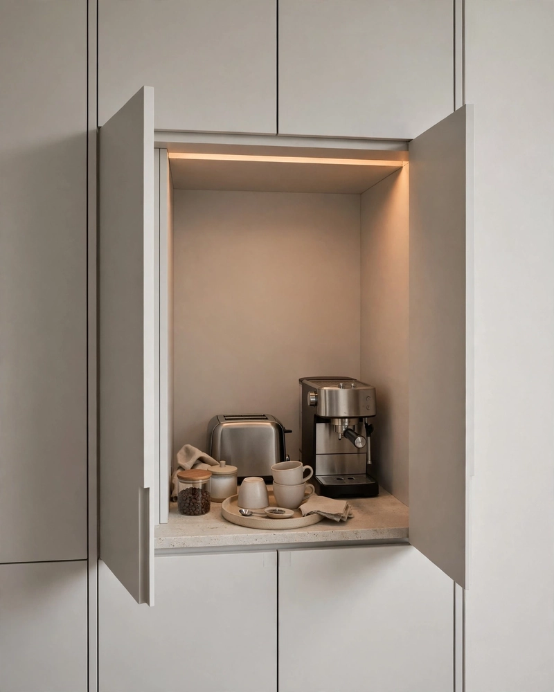 A Hidden Breakfast Station - 21 Minimalist Kitchen Ideas for an Effortless Luxe Look
