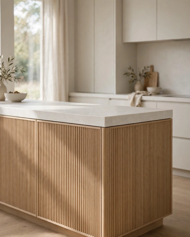 Fluted Wood Cabinet Fronts - 21 Minimalist Kitchen Ideas for an Effortless Luxe Look
