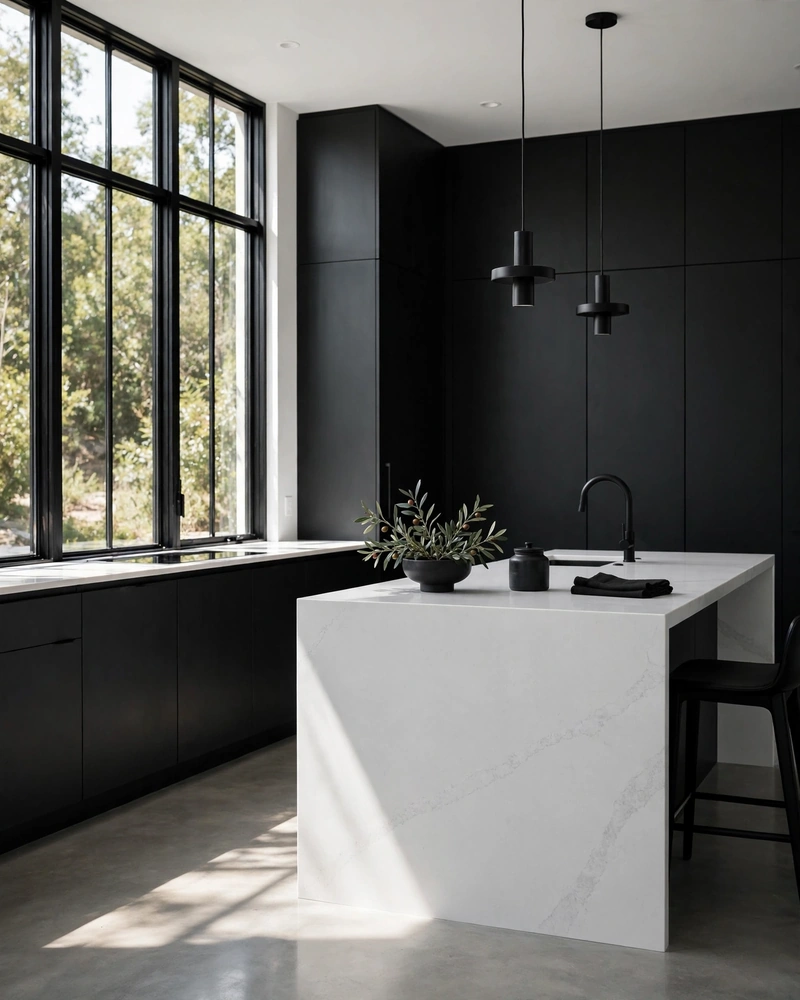 A Monochrome Black and White Scheme - 21 Minimalist Kitchen Ideas for an Effortless Luxe Look