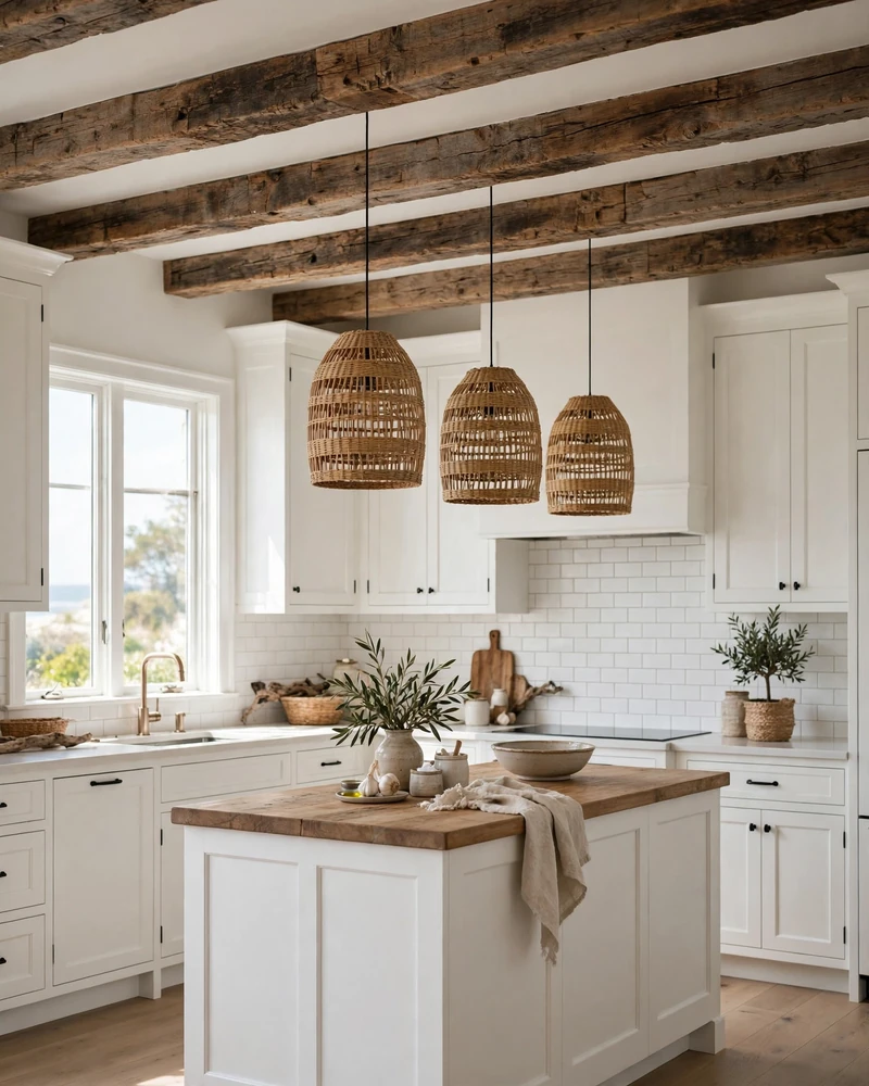 Reclaimed Beams on the Ceiling - 23 Coastal Kitchen Designs for a Collected Custom Look