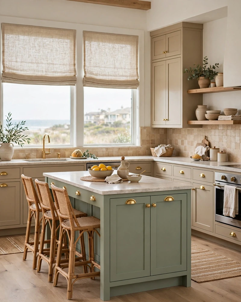 Sage and Sand Two-Tone Cabinets - 23 Coastal Kitchen Designs for a Collected Custom Look