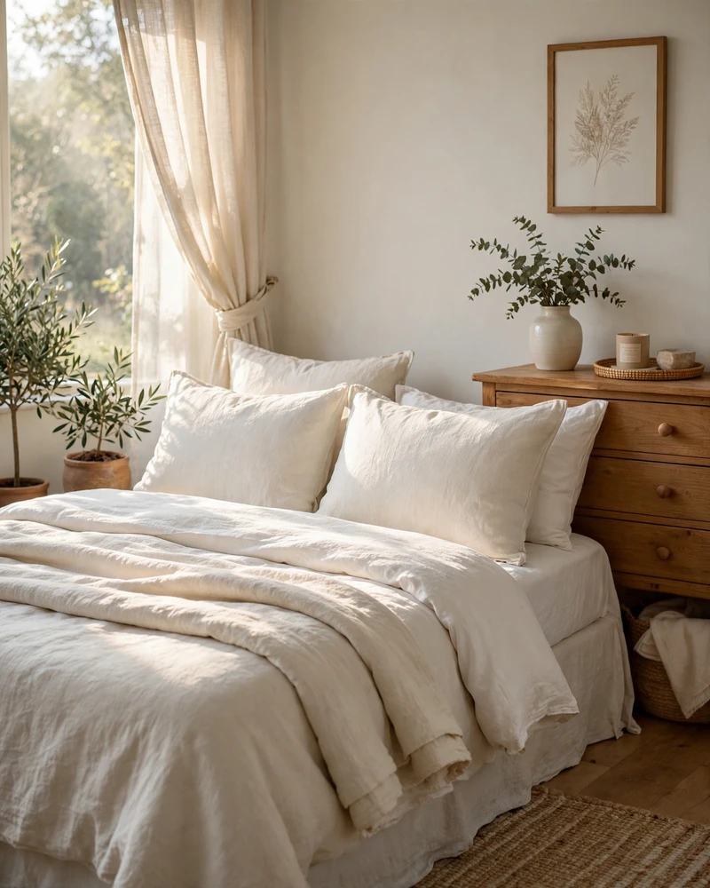 Layer Linen Bedding in Soft Whites - 21 Nancy Meyers Home Aesthetic Ideas for Timeless Charm
