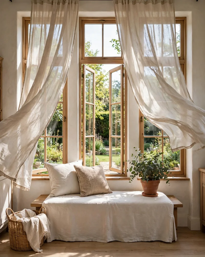 Hang Breezy Linen Curtains - 21 Nancy Meyers Home Aesthetic Ideas for Timeless Charm