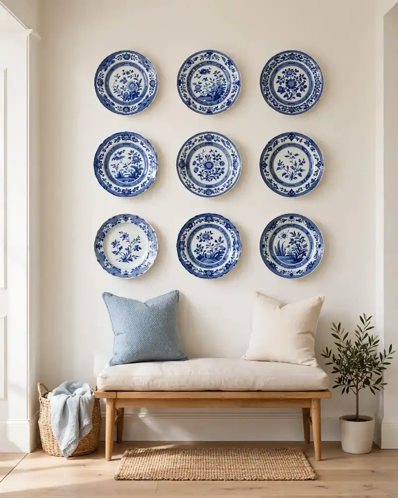 Blue and White Porcelain Plate Wall - 13 Plate Wall Ideas for a Unique Decorative Display
