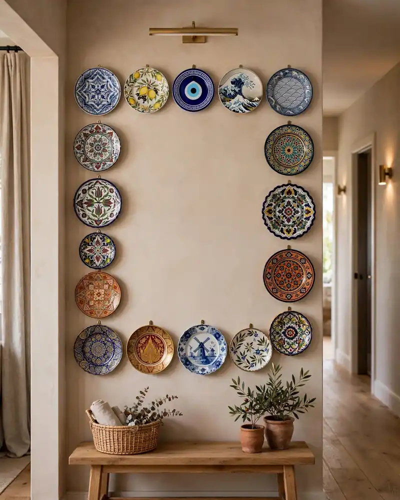 Travel Souvenir Plate Wall - 13 Plate Wall Ideas for a Unique Decorative Display