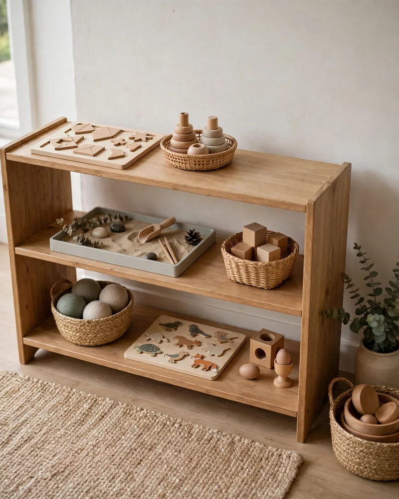 Set Up Montessori-Style Shelves at Kid Height - 15 Playroom Ideas for a Fun Organized Kids Space