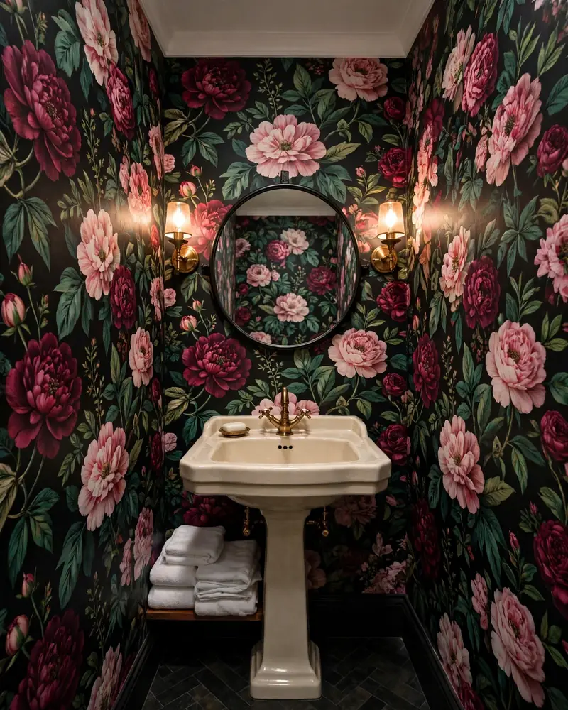Oversized Floral Powder Room Wallpaper - 16 Powder Room Ideas for a Stylish Small Space
