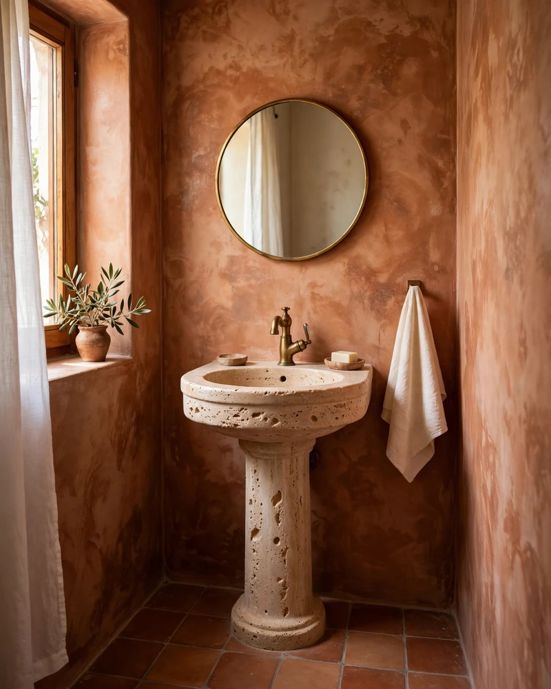 Terracotta Venetian Plaster Walls - 16 Powder Room Ideas for a Stylish Small Space