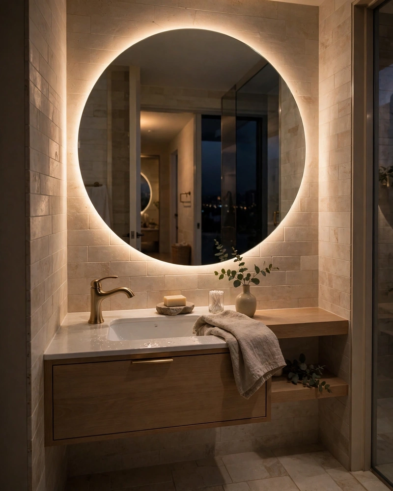 Backlit LED Mirror Across the Vanity - 18 Small Bathroom Ideas to Make a Tiny Space Feel Bigger