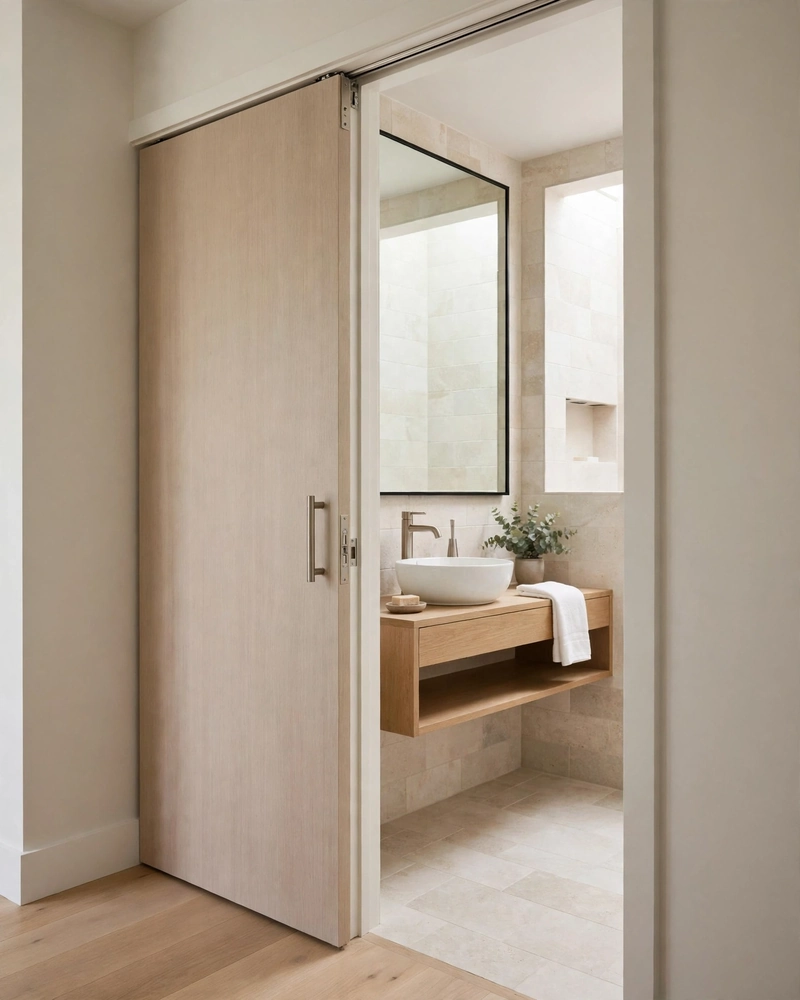 Pocket Door Instead of a Swing Door - 18 Small Bathroom Ideas to Make a Tiny Space Feel Bigger