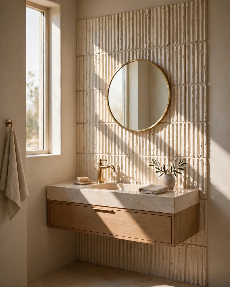 Textured Tone-on-Tone Tile Wall - 18 Small Bathroom Ideas to Make a Tiny Space Feel Bigger