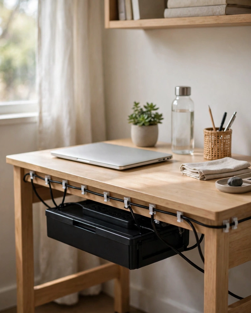 Tame the Mess With Smart Cable Management - 14 Small Dorm Desk Ideas for a Stylish Study Space