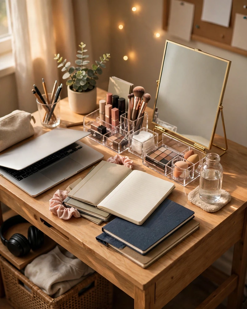 Make Your Desk Double as a Vanity - 14 Small Dorm Desk Ideas for a Stylish Study Space