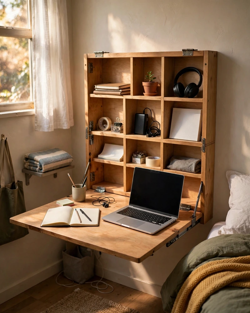 Install a Fold-Down Wall Desk - 14 Small Dorm Desk Ideas for a Stylish Study Space