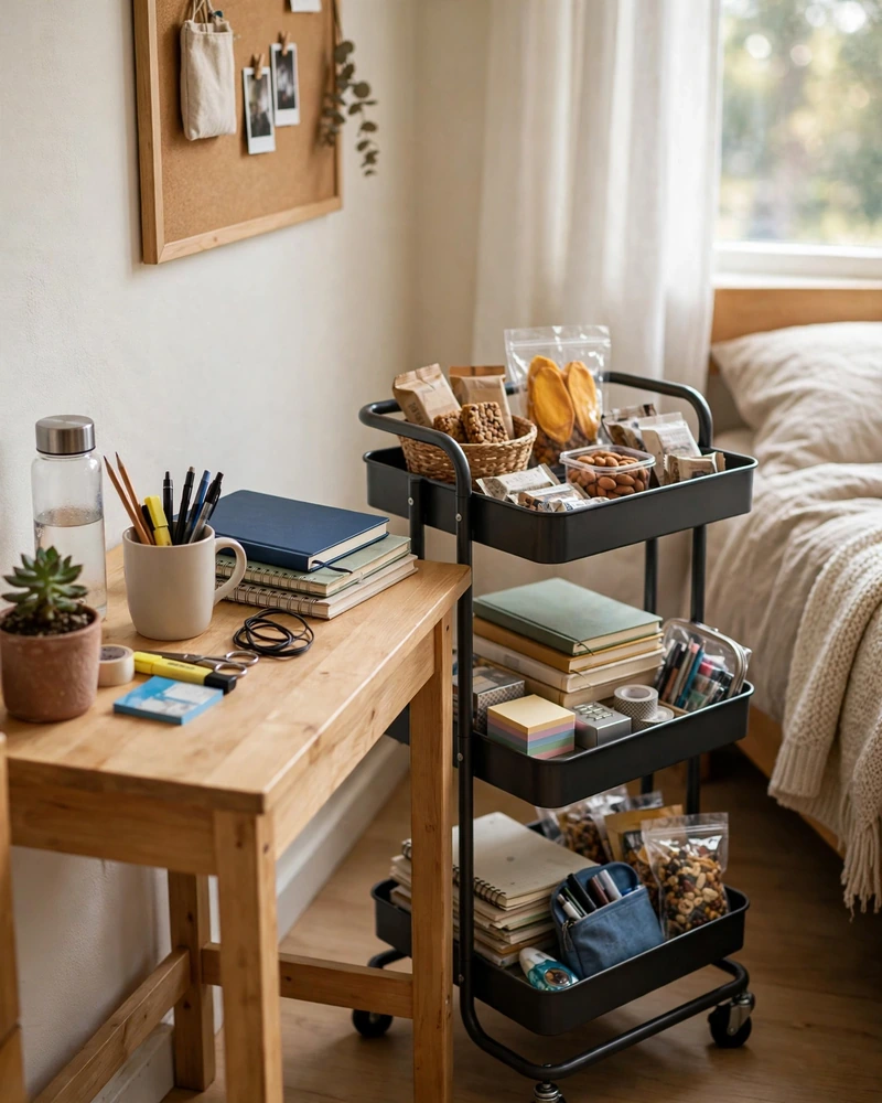 Give Your Desk a Rolling Cart Sidekick - 14 Small Dorm Desk Ideas for a Stylish Study Space