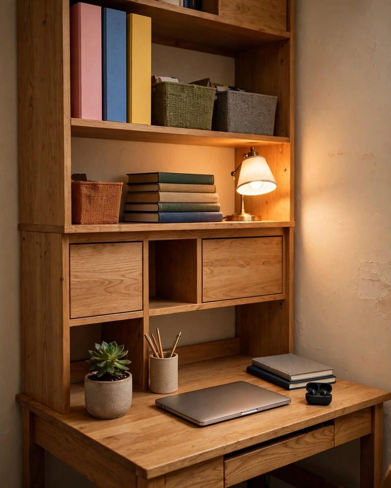 Top Your Desk With a Storage Hutch - 14 Small Dorm Desk Ideas for a Stylish Study Space