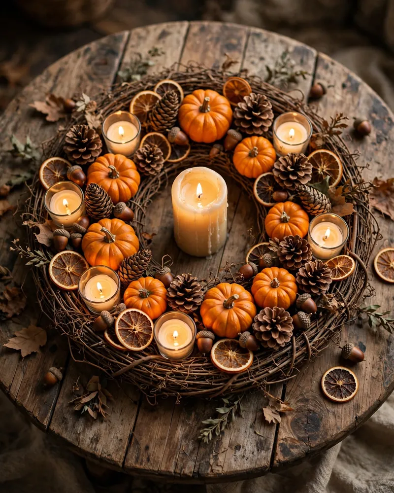 Grapevine Wreath Centerpiece Laid Flat - 17 Thanksgiving Centerpiece Ideas for a Stunning Holiday Table