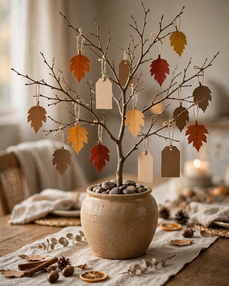 Gratitude Tree Centerpiece With Thankful Leaves - 17 Thanksgiving Centerpiece Ideas for a Stunning Holiday Table