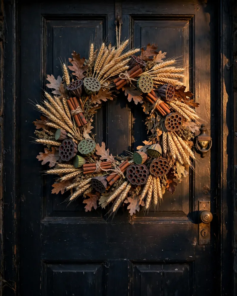Hang a Dried Botanical Wreath - 14 Thanksgiving Porch Decor Ideas for a Welcoming Fall Entry