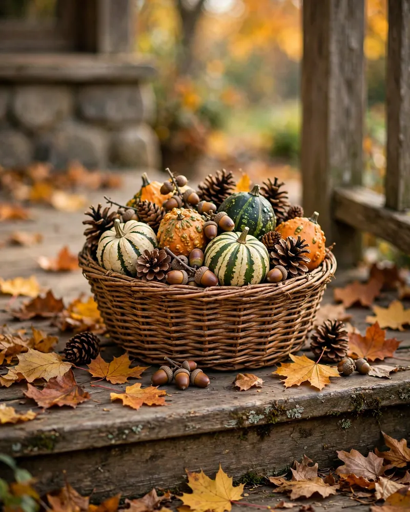 Set Out a Rustic Harvest Basket - 14 Thanksgiving Porch Decor Ideas for a Welcoming Fall Entry