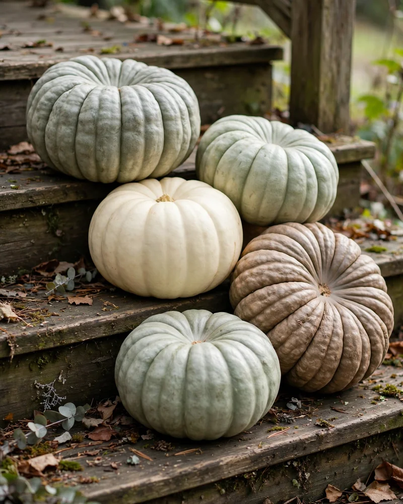 Cluster Heirloom Pumpkins in Cream and Taupe - 14 Thanksgiving Porch Decor Ideas for a Welcoming Fall Entry