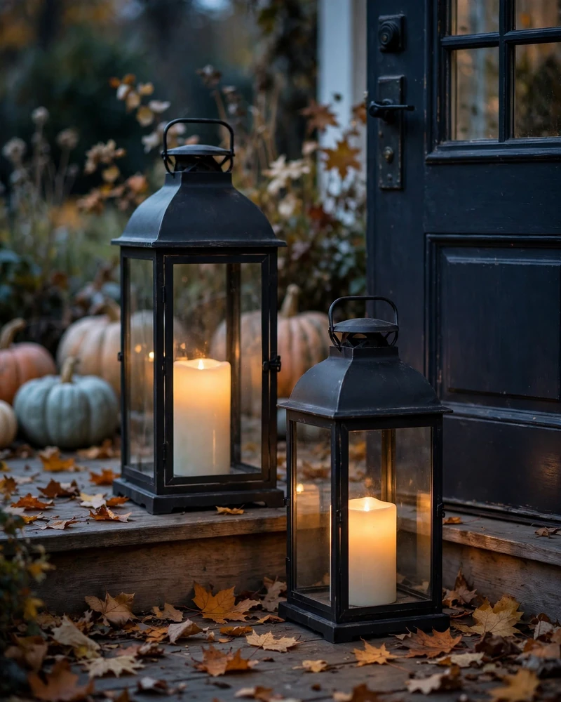 Add Oversized Lanterns That Glow at 5pm - 14 Thanksgiving Porch Decor Ideas for a Welcoming Fall Entry