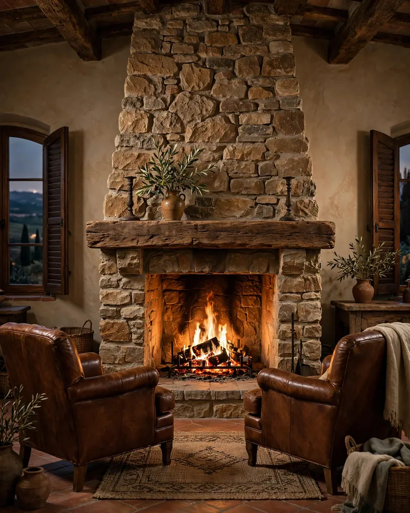 Stone Fireplace Focal Point - 14 Tuscan Living Room Ideas for Warm Timeless Style