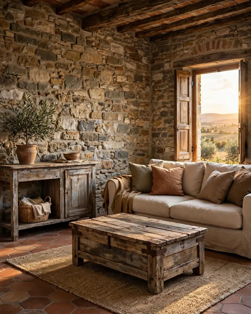 Rustic Distressed Wood Furniture - 14 Tuscan Living Room Ideas for Warm Timeless Style